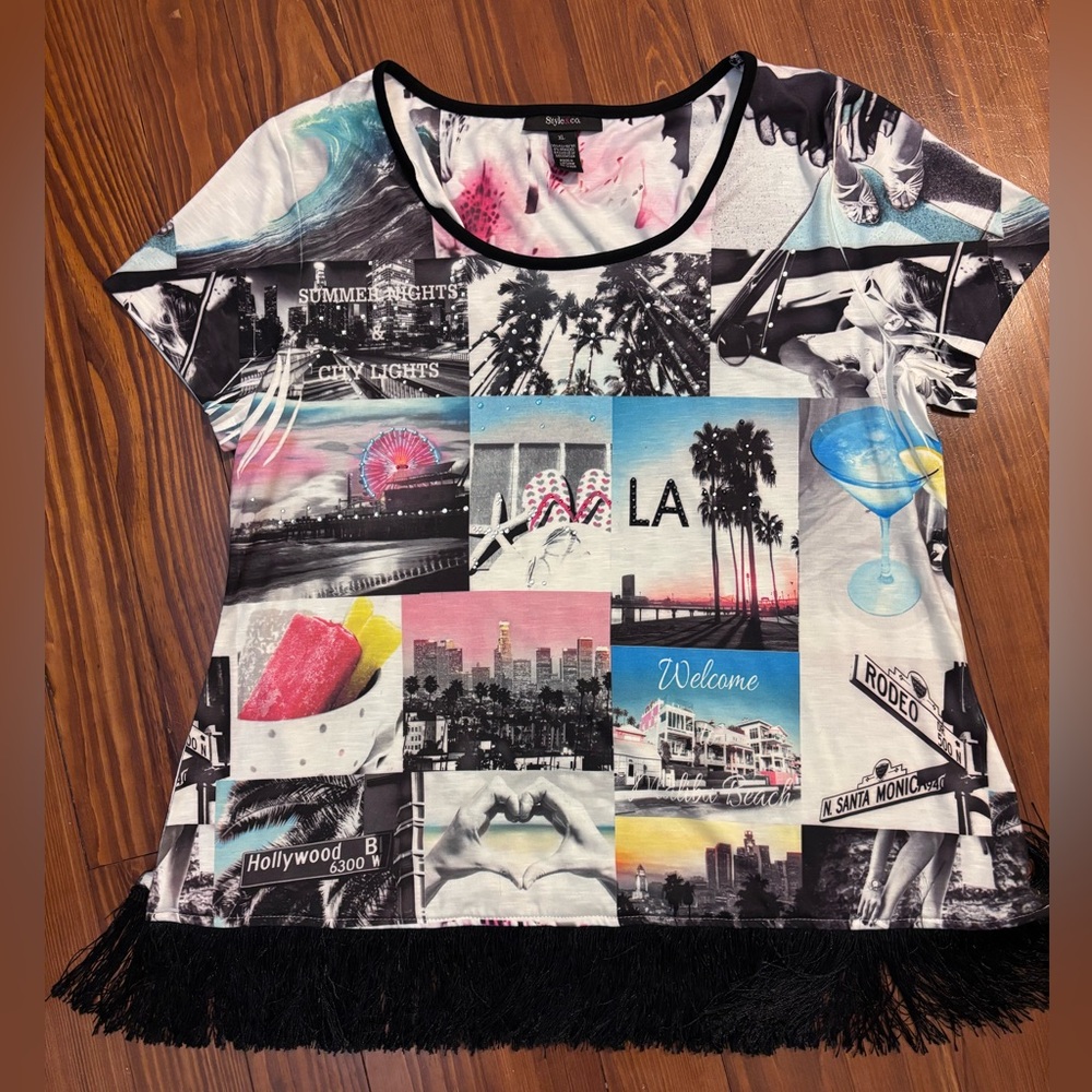 Style & CO LA Themed Graphic Tee with Fringe and sparkly gems!